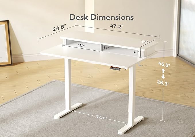 Standing Desk with Roller Shutter Door, Electric Standing Desk Adjustable Height, Adjustable Standing Desk with Storage Shelves, 48 Inch White