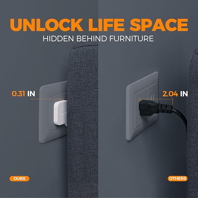 Extension Cord Flat Long Power Strip 15 FT, TESSAN Surge Protector Power Strip with USB Ports (1 USB C), Flat Wall Outlet Extender with 3 Outlets for Home, Office, School, Dorm Room Essentials