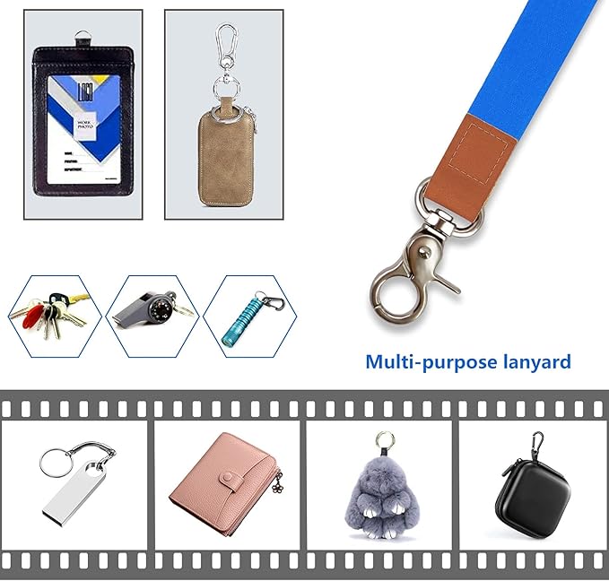 Long Neck Lanyard Leather Keychains with Metal Clasp, Sturdy Durable Women Men Id Badge Lanyard, Neck Lanyard Strap Ideal for Car Keys, Card Holder, Whistle, Keychain, Wallet