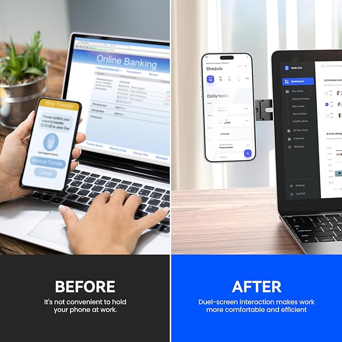 Magnetic Phone Holder for Laptop for MagSafe for iPhone 16/15/14/13/12 & All Phones, 180°Adjustable Phone Side Mount for Computer Monitor for Tesla, Desktop Cell Phone Bracket (Black)