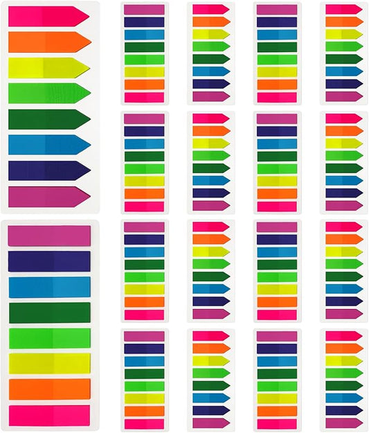KICNIC Page Markers Colored Sticky Tabs 3200 Pcs, Translucent Arrow Flags for Page Marking, Fluorescent Index Tab Stickers for Notebooks, Small Sticky Notes Flags [8 Colors, 16 Sets]