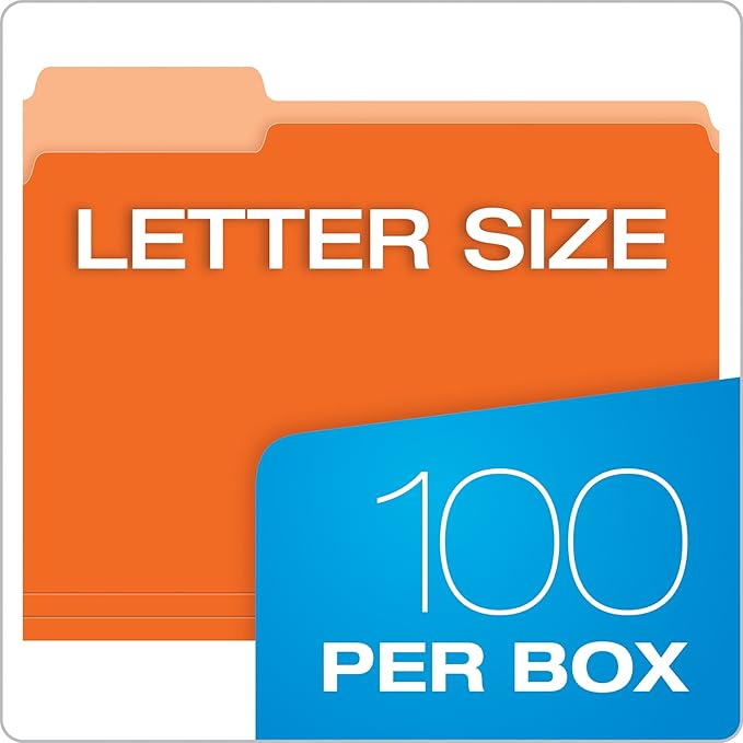 Pendaflex Two-Tone Color File Folders, Letter Size, Orange, 1/3 Cut, 100 per box (152 1/3 ORA)