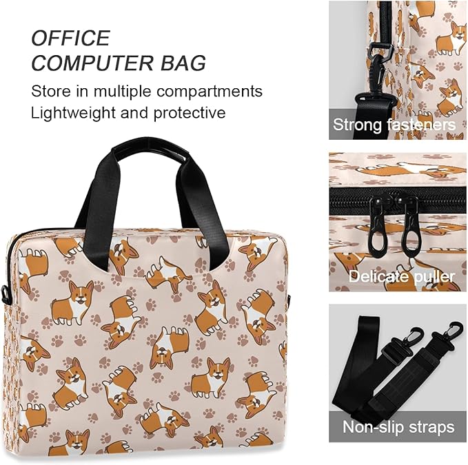 Cartoon Corgi Puppy Dog Laptop Messenger Bag Case Sleeve Briefcase for Men Women