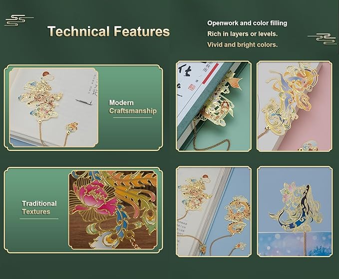 MOZART Koi Carp Gift Box Chinese Style Brass Bookmark Classical Mythological Characters Mountain and Sea Sutra Series Creative Cultural Copper Bookmark Metal Bookmarks