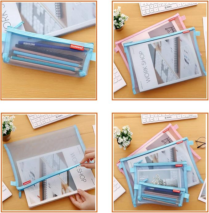 pendancy Mesh Zipper Pouch 5pcs Lightweight Nylon File Folders Document Organizer Cosmetic Bags Accessories Storage for Travel and Office Supplies (Grey, A4 A5 A6)