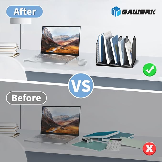 5-Section Vertical Desktop Organizer, 5-Section Mesh File Folder Stand Sorter for Office Home Classroom Organization