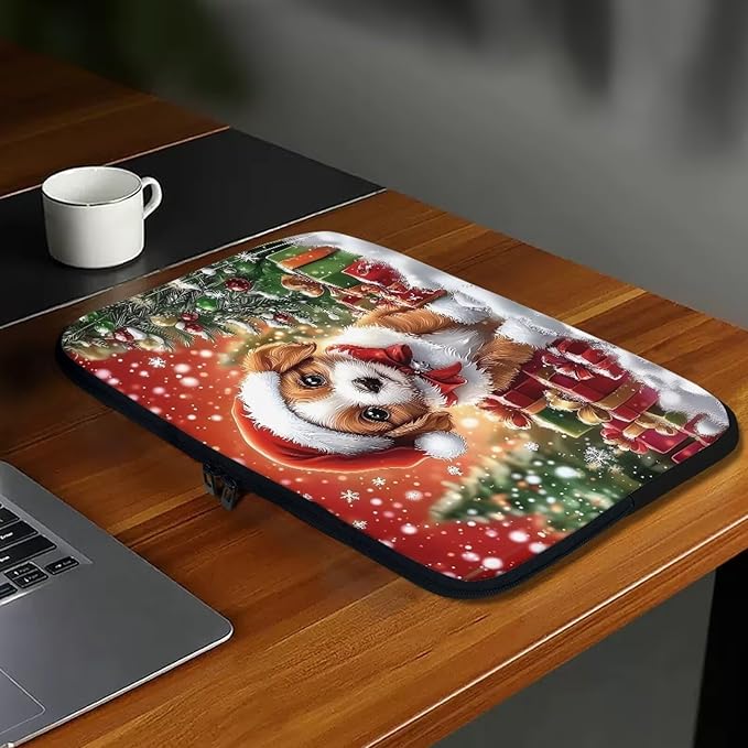 Christmas Dog Laptop Protective Sleeve for Women 13 inch Computer Sleeve Bag Lightweight Zippered Pouches Lap Top Case Suitable for Daily Use Travel School Office Organizers Bag