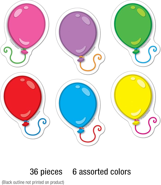 Carson Dellosa 36-Piece Colorful Mini Balloons Bulletin Board Cutouts, Bright and Colorful Balloon Cutouts for Bulletin Board and Party Decorations, Colorful Birthday Classroom Décor