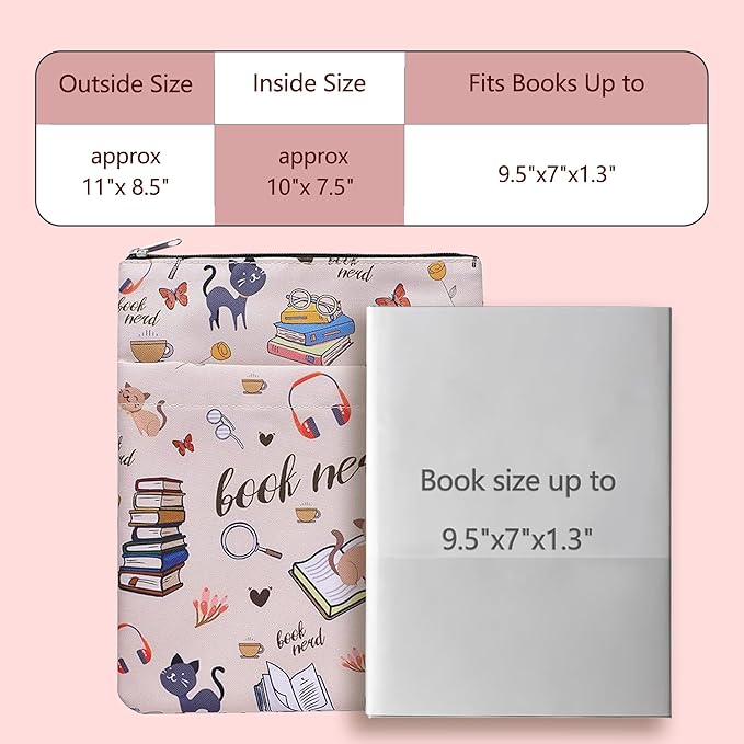 Book Sleeve for Book Lovers, Bookish Book Protector, Book Covers for Paperbacks, Washable Fabric, Book Sleeves with Zipper, Medium 11 Inch X 8.7 Inch