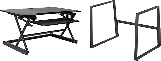 Rocelco 40" Large Height Adjustable Standing Desk BUNDLE - Quick Sit Stand Up with Floor Stand - Tall Gas Spring Assist Computer Workstation - Retractable Keyboard Tray - Black (R DADRB-40-FS2)