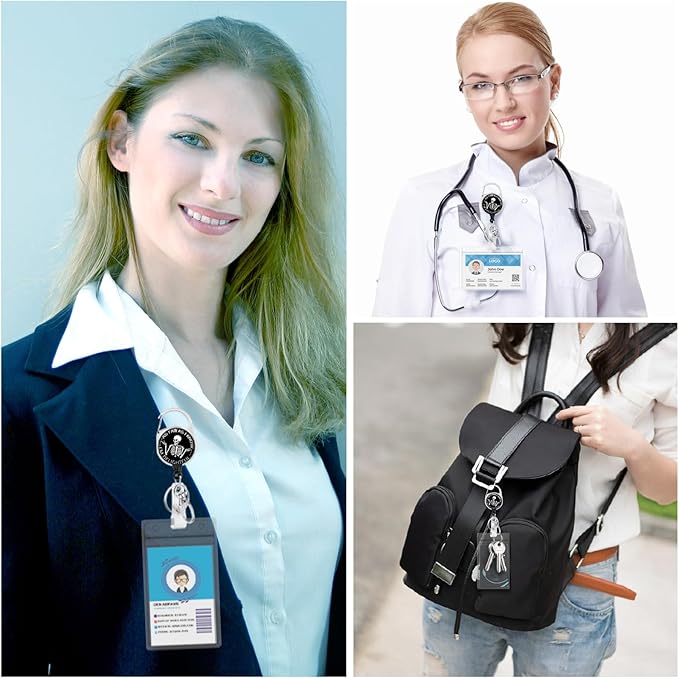 As Far As I Know I'm Delightful Badge Reel Retractable Heavy Duty with 360°Swivel Carabiner Clip,Skeleton ID Badge Holder Retractable, Nurse Teacher ID Card Holder Retractable Keychain Name Badge Clip
