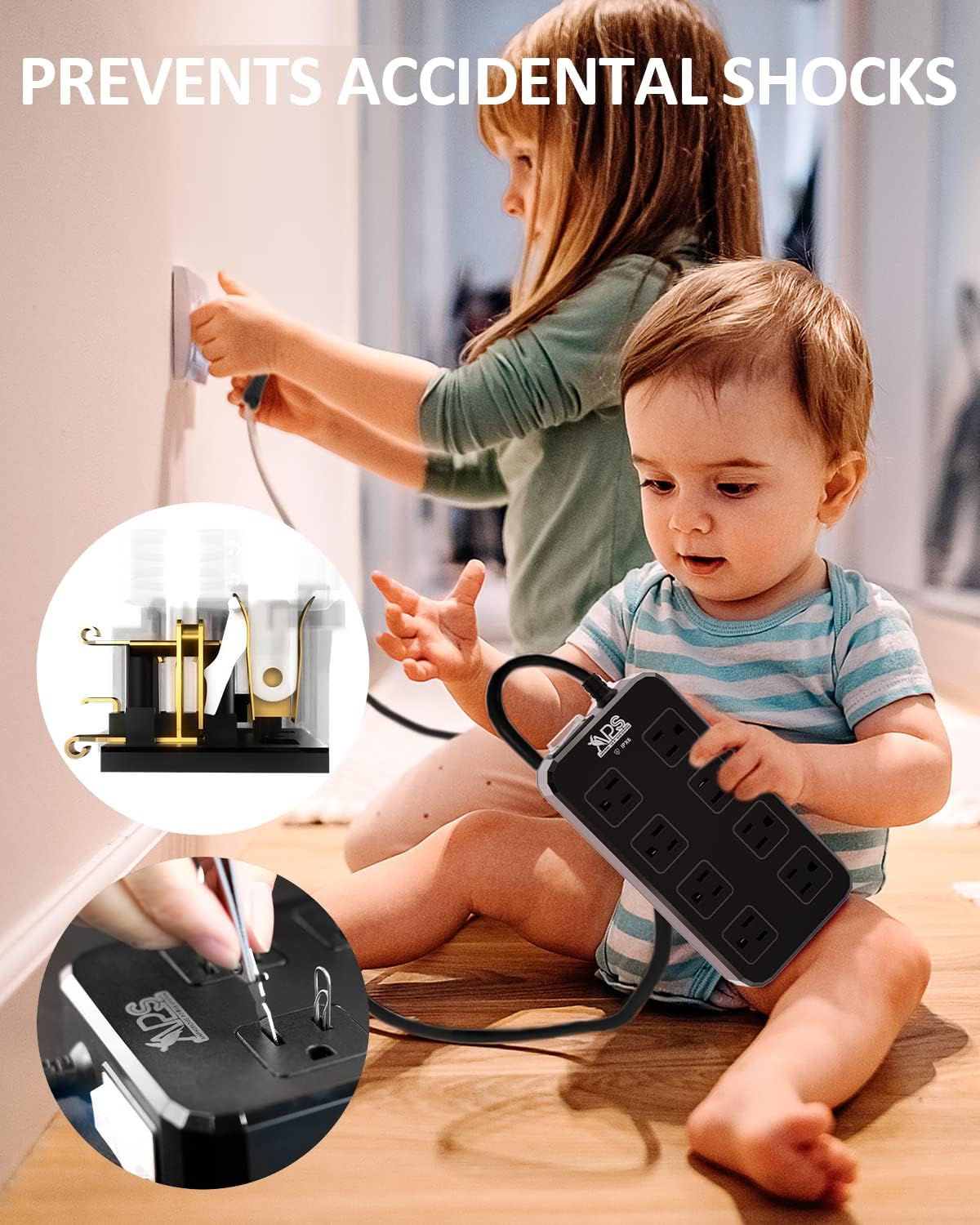 Outdoor Power Strip Weatherproof, Waterproof Surge Protector with 8 Wide Outlet with 3 USB Ports, 10FT Extension Cord,1875W Overload Protection,Outlet Extender for Christmas Lights ETL Listed Black