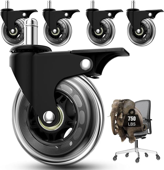 Office Chair Casters with Brake, 3 Inch Universal Casters,Suitable for Carpet and Hardwood Floors, Universal Fits Most Chairs(Casters with Brake)
