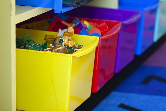 Storex Extra-Large Book Bin, Interlocking Plastic Organizer for Home, Office and Classroom, Blue, 1-Pack (71135A06C)