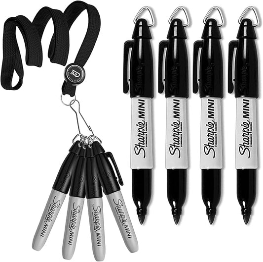 Mini Sharpies for Nurses Badge, 4 Mini Sharpies, Mini Markers, Mini Permanent Markers with Lanyard, Black Sharpies