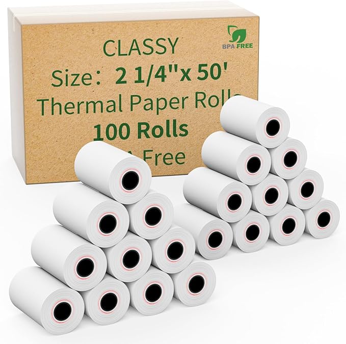 (100 rolls) 2 1/4" x 50' feet Thermal Paper, POS Cash Register Receipt Rolls, Receipt Paper, Fits All POS Cash Registers
