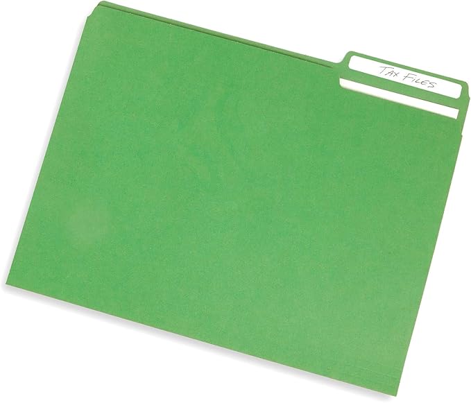 Blue Summit File Folders, Letter Size, 1/3 Tab, Green, Great for Organizing and Easy File Storage, 200 Per Box