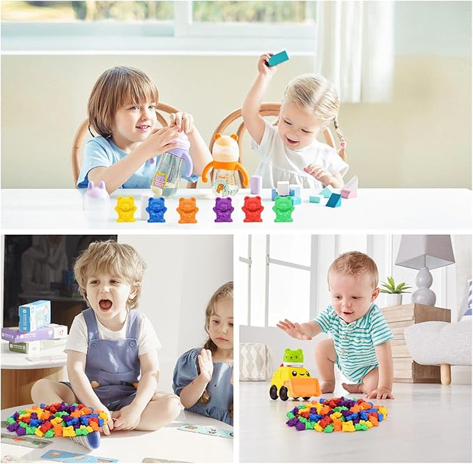 Timoo 120 Pcs Rainbow Counting Bears Math Manipulatives Color Sorting Bears Counting Bears for Toddlers (Green & Purple & Blue & Orange & Red & Yellow)