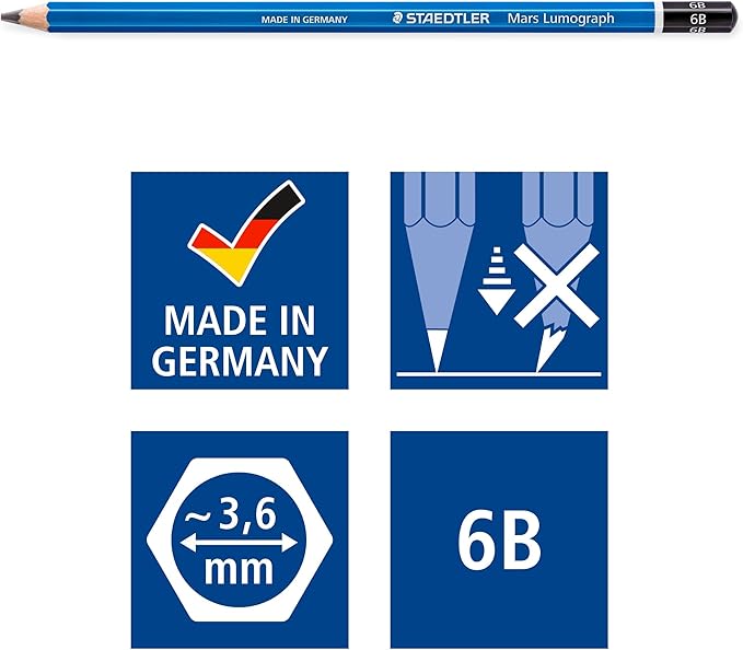 STAEDTLER Lumograph Graphite Drawing and Sketching Pencils 100G6, Set of 6 Degrees in an Attractive Storage Tin (100G6)