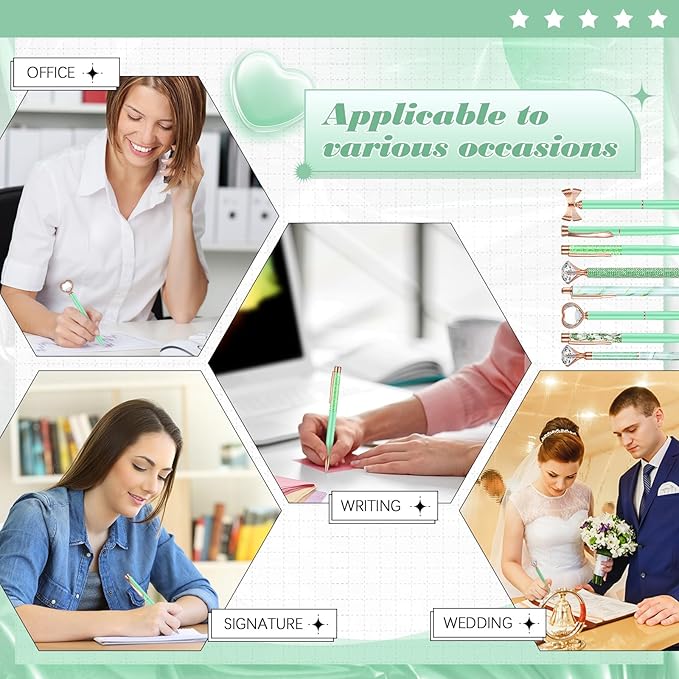 Supervitae 8 Pcs Ballpoint Pen for Women Fancy Gifts for Journaling Liquid Sand Glitter Black Ink Pens Bridal Shower Gifts for Wedding Women Office Desk School Stationery Supplies(Green)