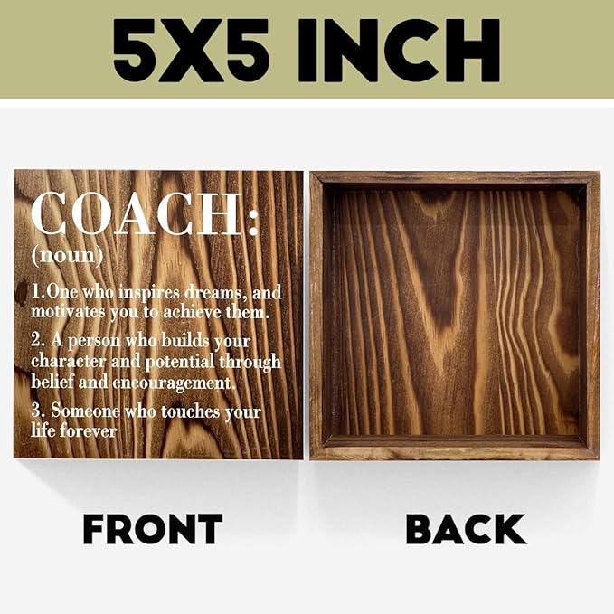 Inspirational Coach Noun Coach Gifts Desk Decor Wooden Box Sign Rustic Wood Block Plaque Box Sign for Coach Mentor Trainer Tutor Home Office Desk Shelf Table Decoration Coach Definition Roasted Color