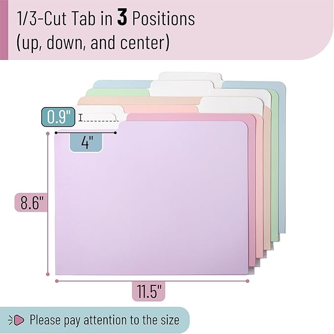 Mr. Pen File Folders, 18 Pack, Morandi Colors, 1/3-Cut Tab, Letter Size, Durable Paper Folders, Office Supplies