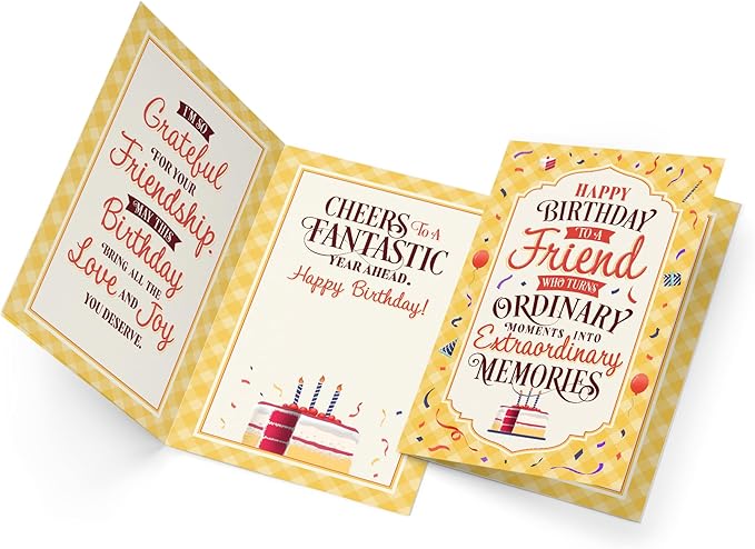Prime Greetings Friend Birthday Card, Made in America, Eco-Friendly, Thick Card Stock with Premium Envelope 5in x 7.75in, Packaged in Protective Mailer