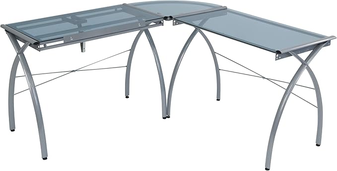 SD STUDIO DESIGNS Futura LS WorkCenter with Tilt Top Adjustable Drafting Table Craft Table Drawing Desk Hobby Table Writing Desk Studio Desk, Silver / Blue Glass
