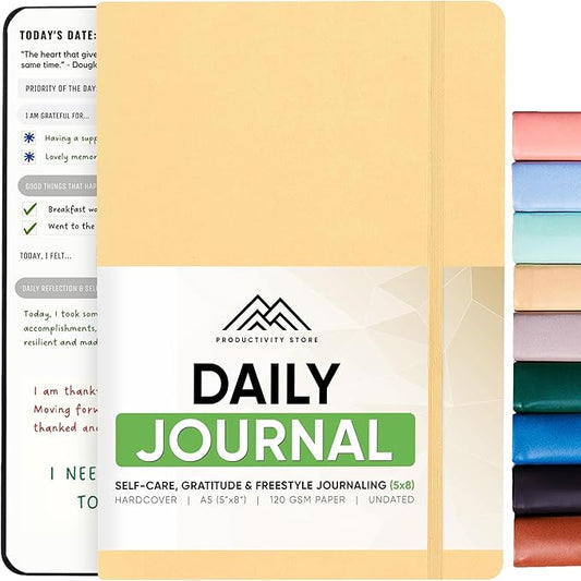 PRODUCTIVITY STORE Journal For Women & Men - Gratitude Journal, Self Care & Mental Health Journal For Women & Men - A5 - Cream