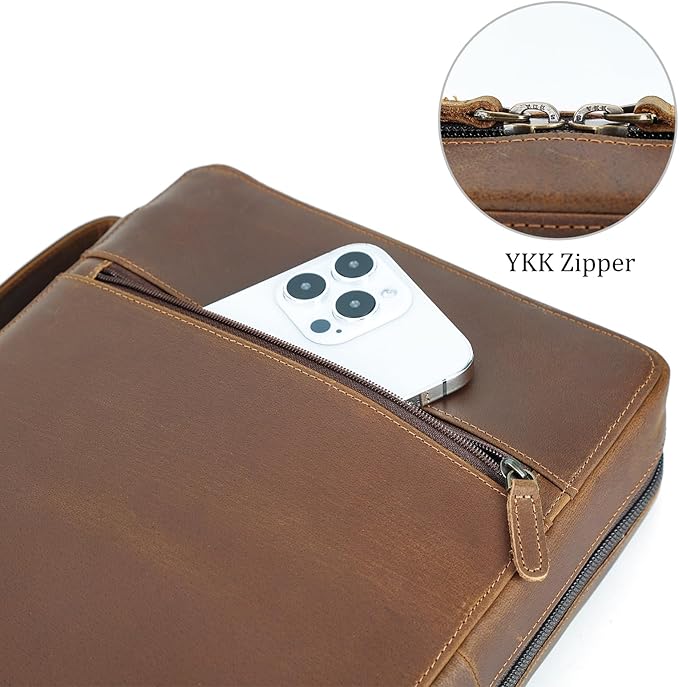 Polare Full Grain Leather Bible Cover Church Bag Bible Protective Book Holder Carrying Case Folder Organizer Portfolio for Men and Women (Light Brown)