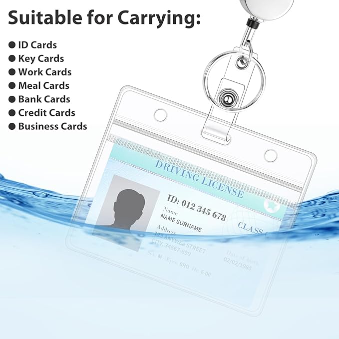 Prudiut Lanyards for Id Badges Stainless Steel Badge Lanyards with 2 Pcs Waterproof Id Badge Holder Retractable Id Badge Lanyards Teacher Lanyard for Cruise Ship Key Cards Id Badges