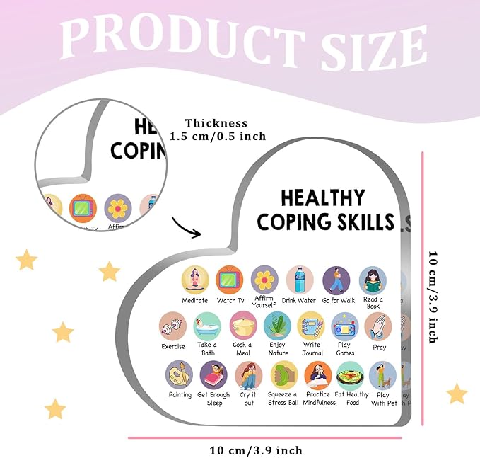 Therapy Office Decor, Mental Health Healthy Coping Anxiety Skills Decorations for Classroom School Counseling Therapist Social Worker Educational Acrylic Heart Art Decor