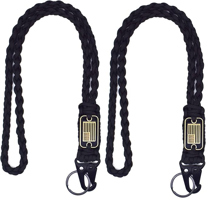 2 Pcs Heavy Duty Braided Paracord Lanyard Keychain with USA Flag, Parachute Rope Necklace Keychains, Braided Strong Lanyard with Metal HK Clip Key Ring for Outdoor Activities, Camera, Traveling