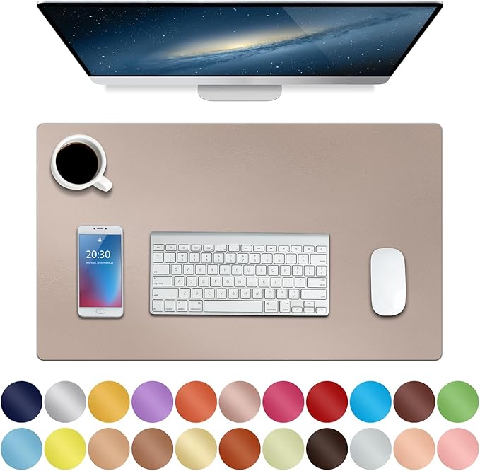 Boutilon Leather Desk Pad 24"x 14" Non-Slip Mouse Pad,Office Desk Mat,Waterprooft PU Leather Desk Blotter,Desk Pad Protector,Desk Writing Pad for Home Office Decor (S-Champagne)