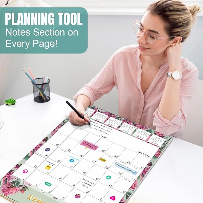 Gannyfer 2025 Wall Calendar, Large Wall Calendar 22"x17", 18 Monthly Hanging Calendar January 2025-June 2026, Yearly Planner Calendars with Plastic Cover, Thick Paper for Home School, or Office, Christmas Gifts for Women-Floral (6 Funny Stickers)