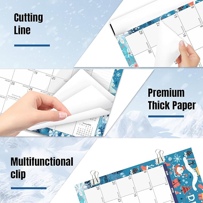 Gannyfer Large Desk Calendar 2024-2025 - 18 months from Otc 2024 to Mar 2026, 22" x 17" Desktop/Wall Pad Calendar with to-do List, Thick Paper with Plastic Cover, Large Ruled Blocks - Snow (2 Binder Clips Included)