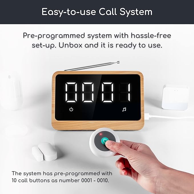 Wireless Call Light System with Call Buttons for Elderly at Home Call Bell for Clinic Seniors Assisted Living Emergency Wellness Center Hospital Restaurant, Maple Wood Texture