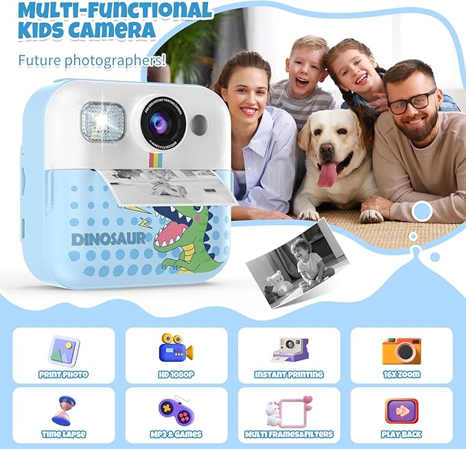 Kids Camera,Toddler Camera Instant Print Toys,1080P Children Printable Camera, Selfie Camera Christmas Birthday Gifts for Girls Boys Age 3-10 with 3 Roller Photo Paper