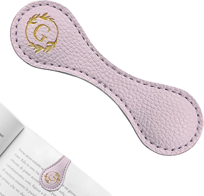 ABTOLS Magnetic Leather Initial Bookmarks, Vintage Initial ID Identification Book Marker Clip Gift Purple Capital Letter Book Markers for Book Lover Avid Readers (G)