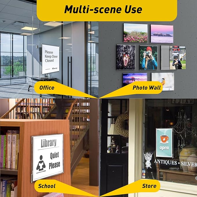 6 Pcs Acrylic Sign Holder 11 x 8.5, Horizontal Wall Mount Sign Holders with 3M Adhesive, Clear Plastic Frames Paper Display Sign Holders for Office, Home, Store, Restaurant - No Drilling