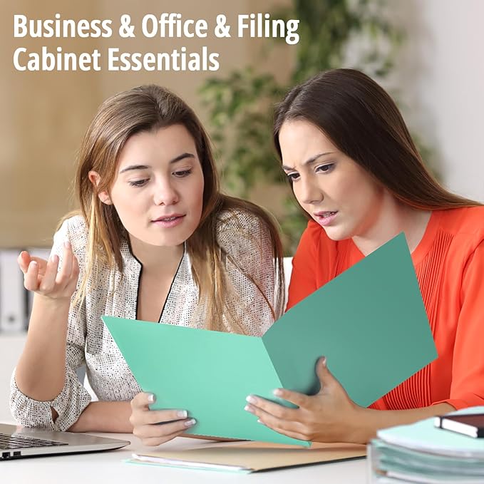 24 Pack Colored File Folders with Pockets and Business Card Holder, Pastel Decorative Pocket Folders for Documents, Cute Plastic Folders for Filing Cabinet, School, Office, Resume Portfolio