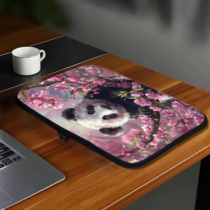 Cherry Blossom Panda Printed Laptop Bag for Women Men, Protective 12 Inch Computer Laptop Carrying Cover Laptop Sleeve Computer Bag with Zipper, Compatible with Most Laptop Computers