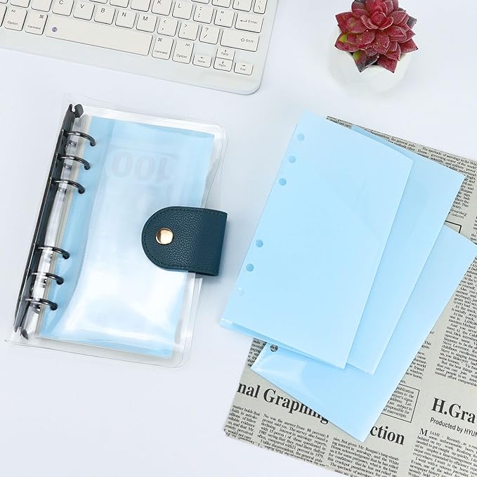 A6 Binder Pockets with No Zipper, Koqye Blue 10 Pcs Plastic Zipless Budget Envelopes, Two Pockets Frosted Cash Envelopes Money Bag for Budgeting, Cash Stuffing (Light Blue)