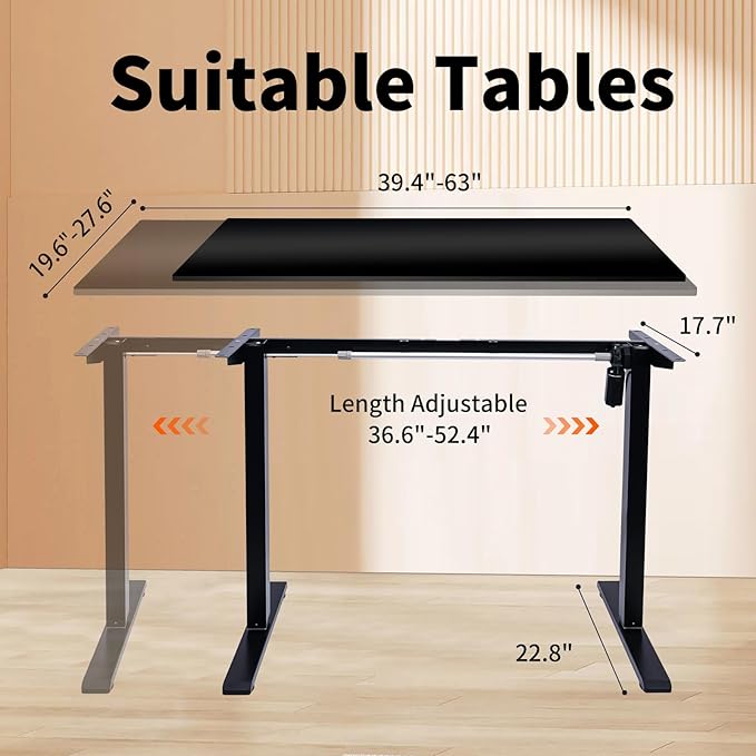 Electric Standing Desk Frame, Height Adjustable Table Legs with Memory Controller, Stand Up Desk Frame Up to 47.2", Ergonomic Standing Desk Base for Home and Office, Black Frame Only