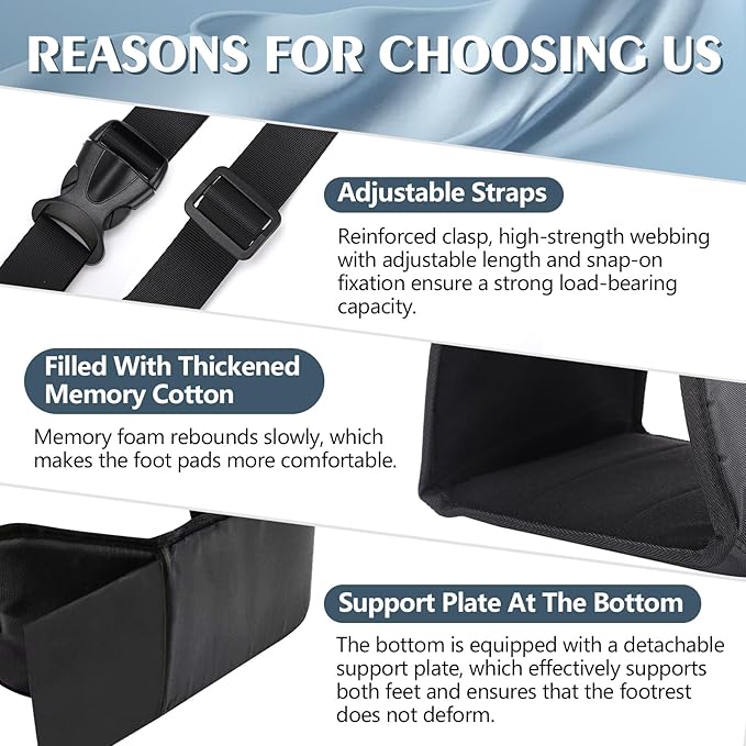 Upgraded Foot Hammock for Plane Travel-Memory Foam Airplane Foot Hammock to Relax Your Feet, Portable Adjustable Airplane Foot Rest, No Clashing Foot Rest for Air Travel with Comfortable Support Plate