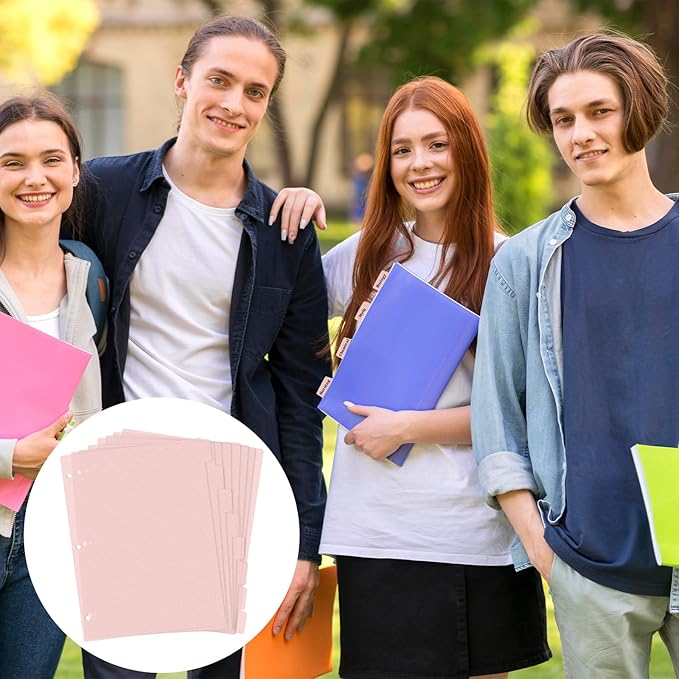 3 Ring Pink Binder Dividers with 8-Tabs, A4 Pink Binder Dividers, Sturdy Plastic Dividers, Aesthetic Dividers for Binder, Suitable for Notebooks and Binders, Tabs for Binder, 3 Hole Punch (Pink,A4)