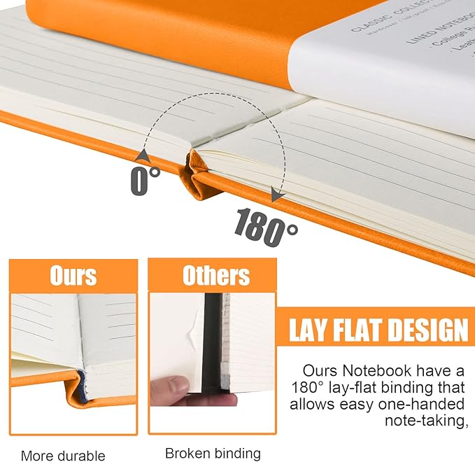 Lined Journal Notebook, 6Pack(Orange), 160 Pages, Medium 5.7 inches x 8 inches - 100 gsm Thick Paper, Hardcover