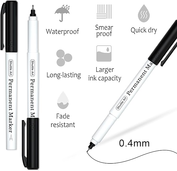Shuttle Art Permanent Marker, 30 Pack Ultra Fine Point Black Permanent Marker set, Works on Plastic,Wood,Stone,Metal and Glass for Doodling, Marking