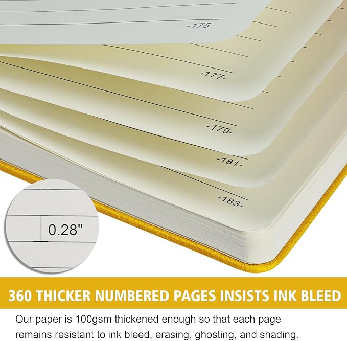 Lined Journal Notebook, 1 Pack (Yellow), 360 Pages, 9.8 inches x 6.9 inches - 100 gsm Thick Paper, Hardcover