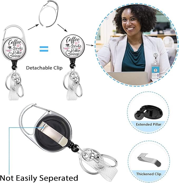 Gctriki Nurse Badge Reel Holder Retractable Heavy Duty with 360 Degrees Swivel Carabiner Belt Clip, Funny Id Badge Holders Badge Clips Retractable ID Card Holder for Nurses